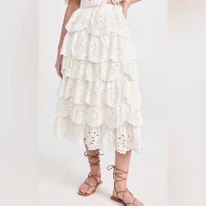 Women's White Tali Lace Tiered Skirt